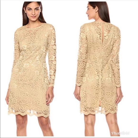 Nanette Lepore Dresses & Skirts - Nanette Lenore Gold Poetic Love Lace Sheath Dress
